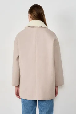 ETAM Abrigos Largos|Abrigos|Abrigo medio largo con lana y cuello de piel sintética BEIGE