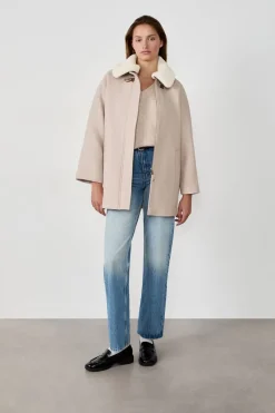 ETAM Abrigos Largos|Abrigos|Abrigo medio largo con lana y cuello de piel sintética BEIGE