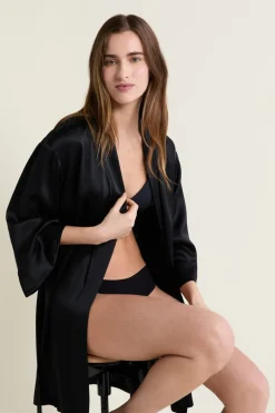 ETAM Batas|Batas Y Kimonos|Bata de seda NEGRO
