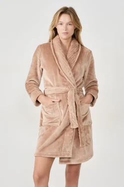 ETAM Batas|Batas Y Kimonos|Bata efecto terciopelo TAUPE