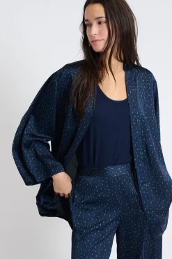 ETAM Batas|Batas Y Kimonos|Bata satinado AZUL OSCURO