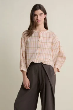 ETAM Camisas Fluidas|Camisas Chic|Blouse à carreaux en coton BLUSH
