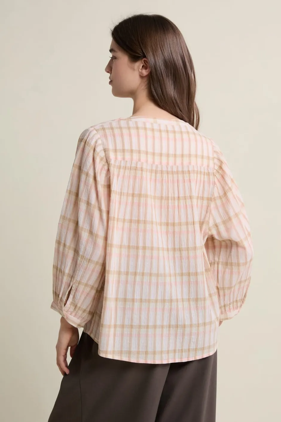 ETAM Camisas Fluidas|Camisas Chic|Blouse à carreaux en coton BLUSH