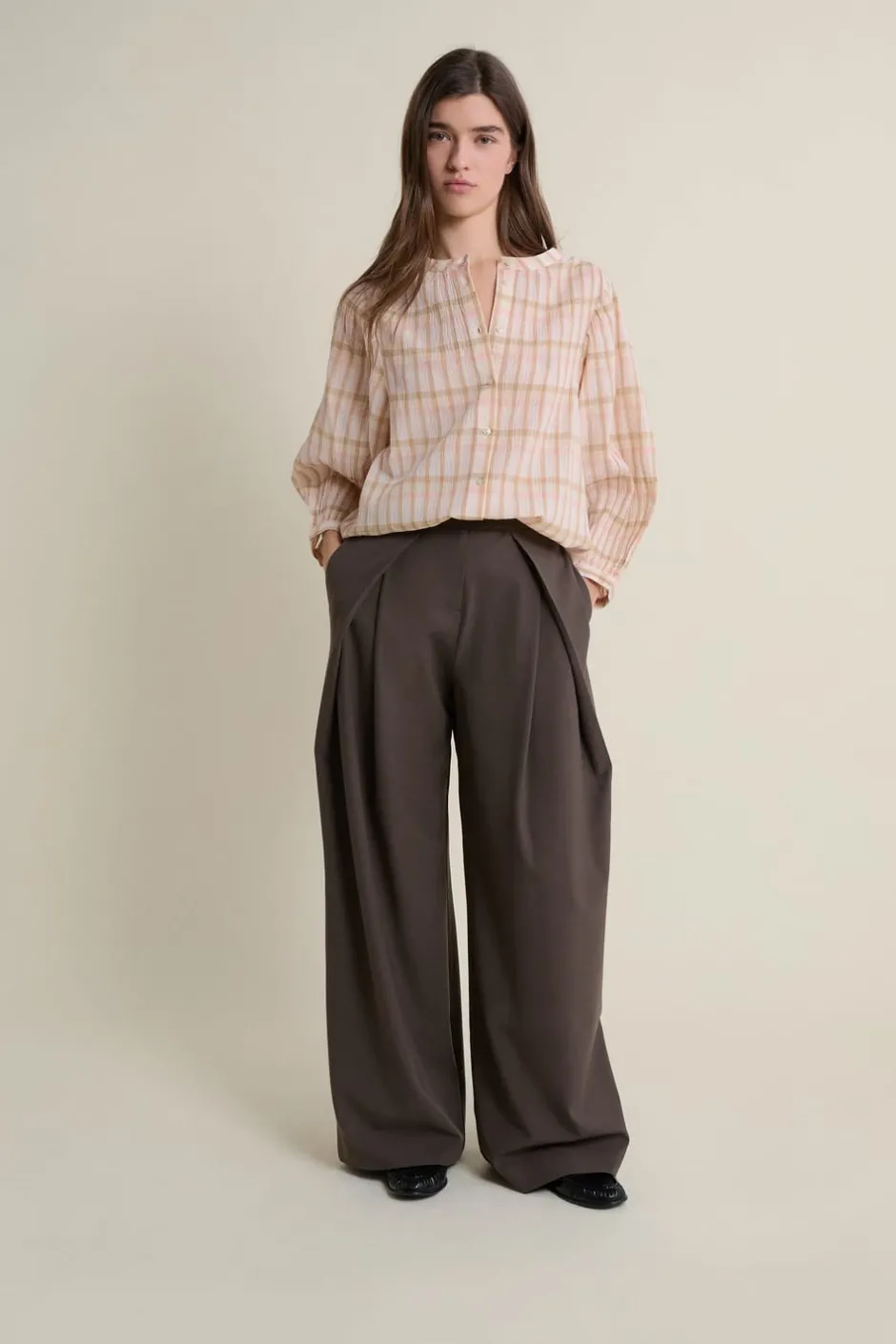 ETAM Camisas Fluidas|Camisas Chic|Blouse à carreaux en coton BLUSH