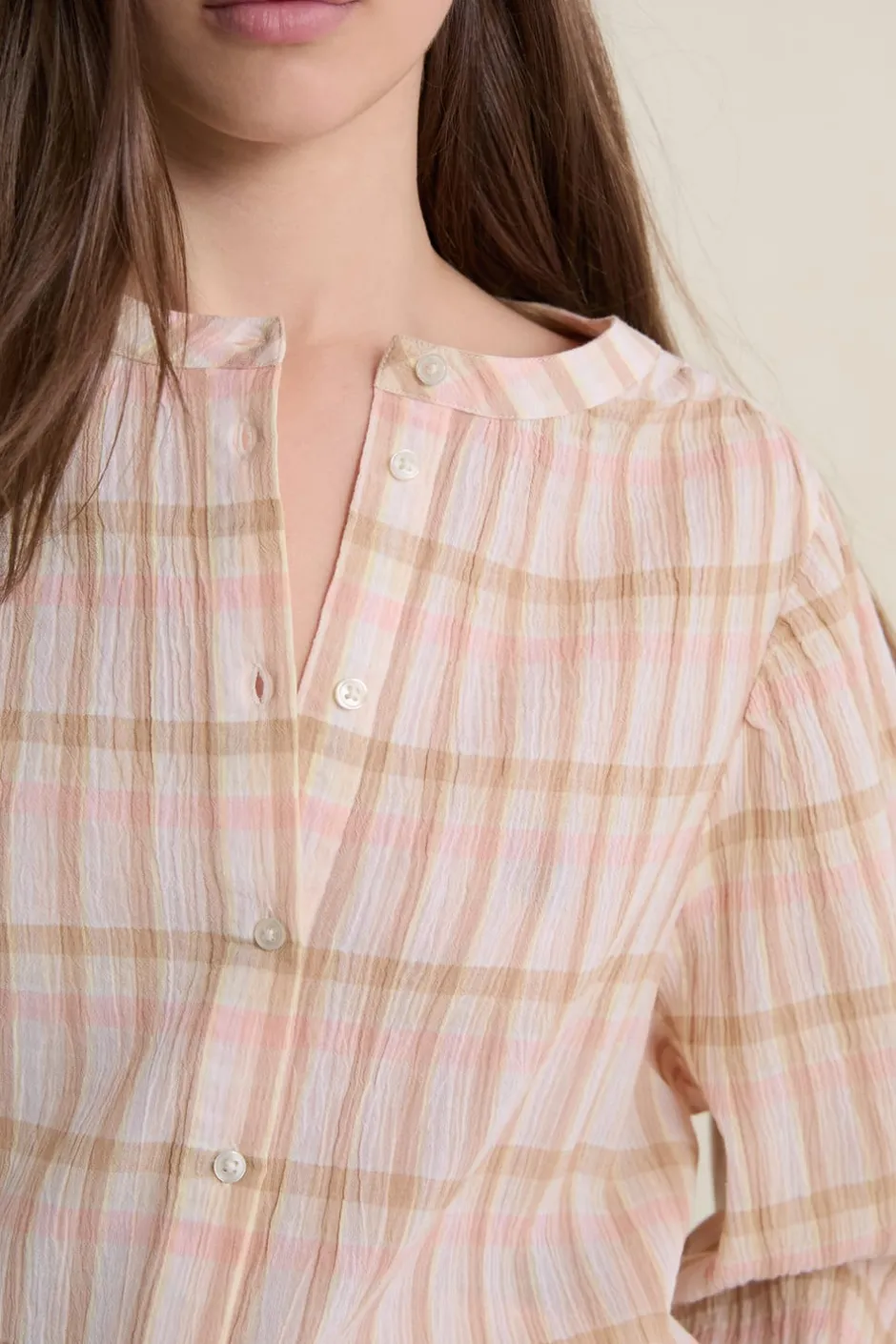 ETAM Camisas Fluidas|Camisas Chic|Blouse à carreaux en coton BLUSH