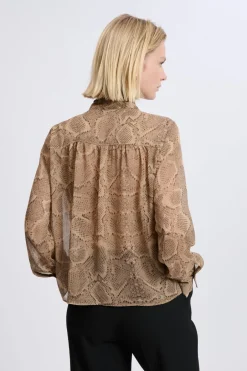 ETAM Camisas Y Blusas Estampadas|Camisas Fluidas|Blouse à nouer sur le devant imprimé serpent ECRU