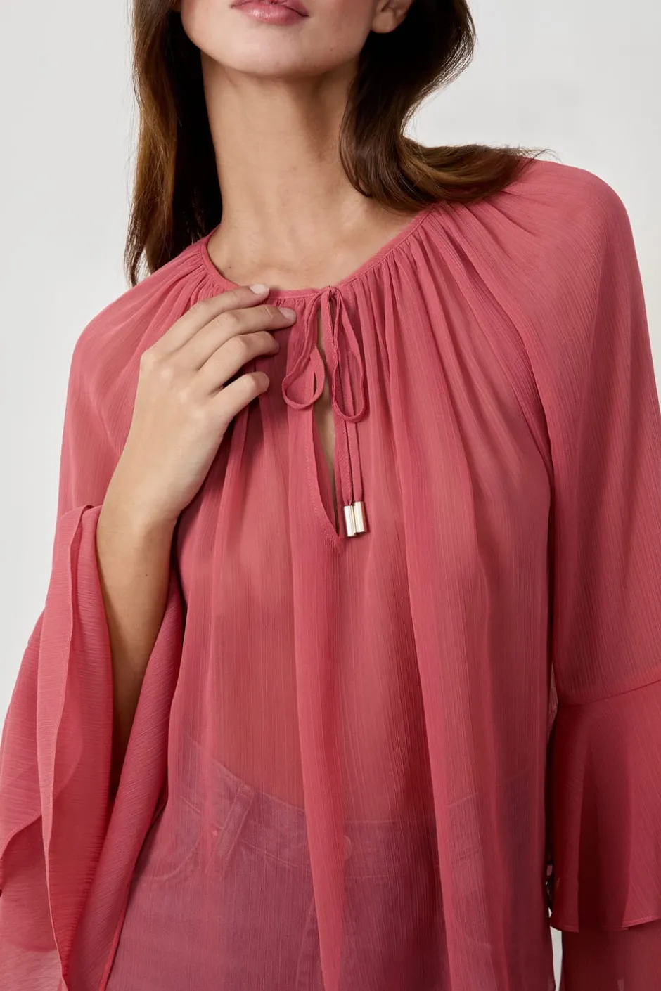 ETAM Camisas Fluidas|Camisas Chic|Blusa con mangas de volantes MELOCOTÓN