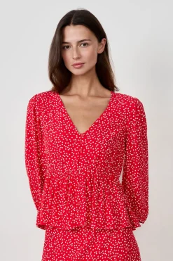 ETAM Camisas Y Blusas Estampadas|Camisas Fluidas|Blusa de lunares ESTAMPADO FONDO CORAL