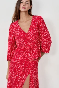 ETAM Camisas Y Blusas Estampadas|Camisas Fluidas|Blusa de lunares ESTAMPADO FONDO CORAL