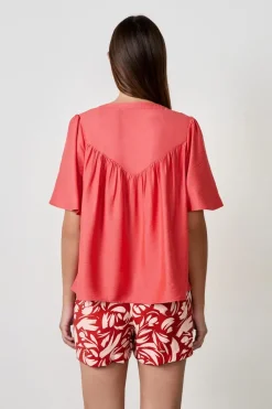 ETAM Camisas Fluidas|Blusas|Blusa de manga corta ROJO TEJA