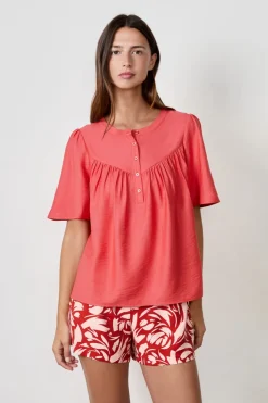 ETAM Camisas Fluidas|Blusas|Blusa de manga corta ROJO TEJA
