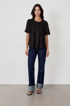 ETAM Camisas Fluidas|Camisas Chic|Blusa manga corta NEGRO