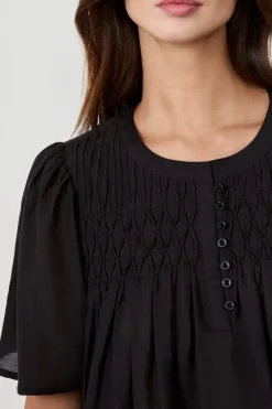 ETAM Camisas Fluidas|Camisas Chic|Blusa manga corta NEGRO
