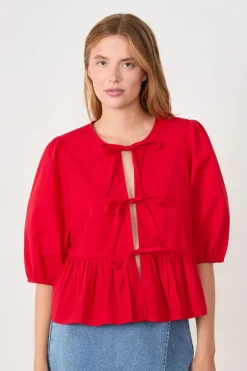 ETAM Cuello Redondo|Blusa mangas 3/4 con lazos CARDINAL