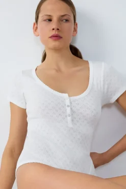 ETAM Partes De Arriba De Pijama|Los Pijamas Más Responsables|Body de algodón de manga corta BLANCO