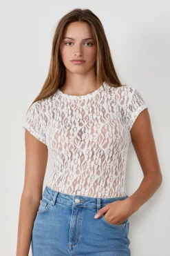 ETAM Cuello Redondo|Body de encaje transparente ECRU