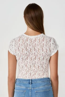 ETAM Cuello Redondo|Body de encaje transparente ECRU