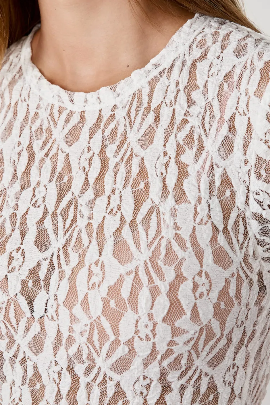 ETAM Cuello Redondo|Body de encaje transparente ECRU