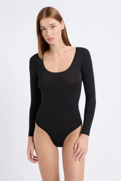 ETAM Colección Térmica|Partes De Arriba De Pijama|Body de malla térmica de manga larga NEGRO