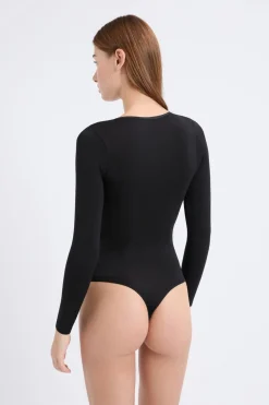 ETAM Colección Térmica|Partes De Arriba De Pijama|Body de malla térmica de manga larga NEGRO