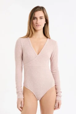 ETAM Homewear|Partes De Arriba De Pijama|Body de manga larga con cuello cruzado ROSA EMPOLVADO