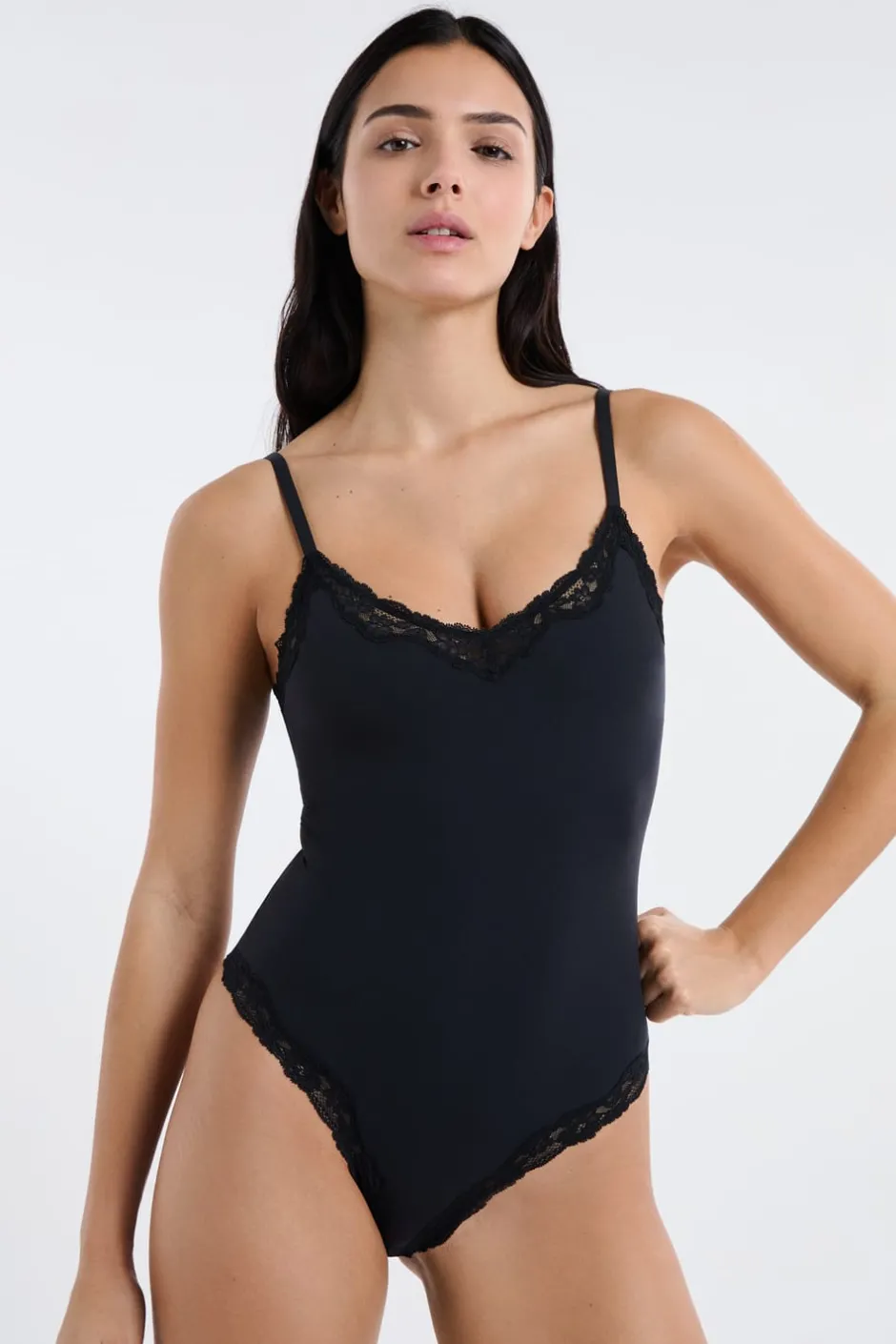 ETAM Bodys|Body de microfibra y encaje NEGRO