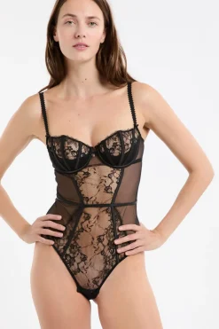 ETAM Bodys|Body de tul y encaje NEGRO