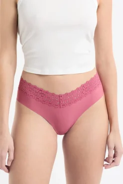 ETAM Brasileña|Braguitas Party|Braga brasileña de cintura baja en forma de V de microfibra y encaje BLUSH