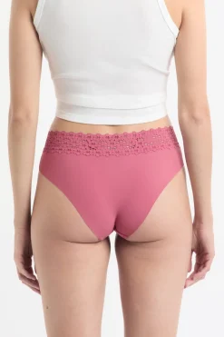 ETAM Brasileña|Braguitas Party|Braga brasileña de cintura baja en forma de V de microfibra y encaje BLUSH