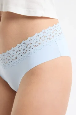 ETAM Brasileña|Braguitas Party|Braga brasileña de cintura baja en forma de V de microfibra y encaje AZUL LAGUNA