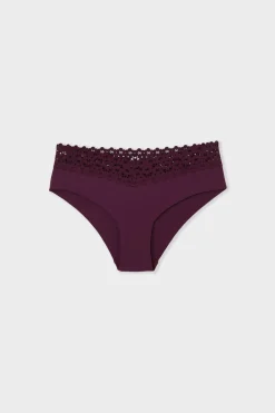 ETAM Brasileña|Braguitas Party|Braga brasileña de cintura baja en forma de V de microfibra y encaje MORADO