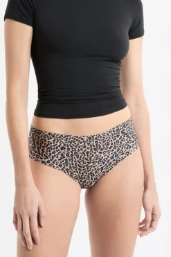 ETAM Brasileña|Braguitas Party|Braga brasileña de microfibra sin costuras con estampado de leopardo IMP FD MARRÓN
