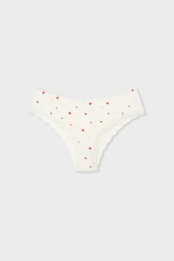 ETAM Brasileña|Braga brasileña de punto calado con estampado de corazones IMP FD BLANCO
