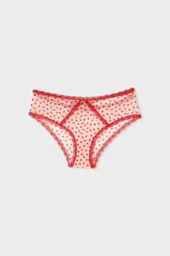 ETAM Brasileña|Braguitas Party|Braga brasileña de tul con estampado de corazones IMP FOND ROSA
