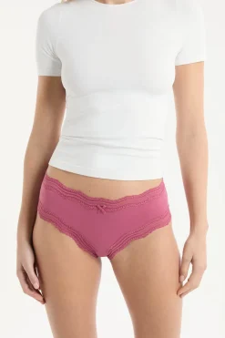 ETAM Culotte|Braguitas Party|Braga culotte con bordes de encaje de microfibra ROSA CARAMELO