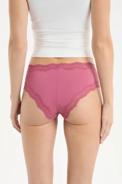 ETAM Culotte|Braguitas Party|Braga culotte con bordes de encaje de microfibra ROSA CARAMELO