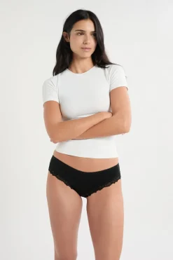 ETAM Brasileña|Braguitas Party|Braga culotte de microfibra con detalles de encaje NEGRO
