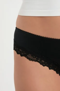 ETAM Brasileña|Braguitas Party|Braga culotte de microfibra con detalles de encaje NEGRO