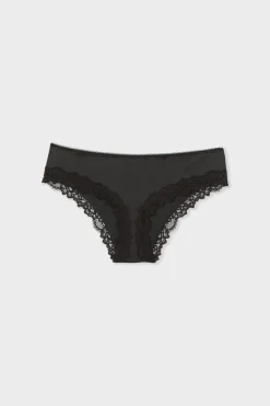 ETAM Brasileña|Braguitas Party|Braga culotte de microfibra con detalles de encaje NEGRO