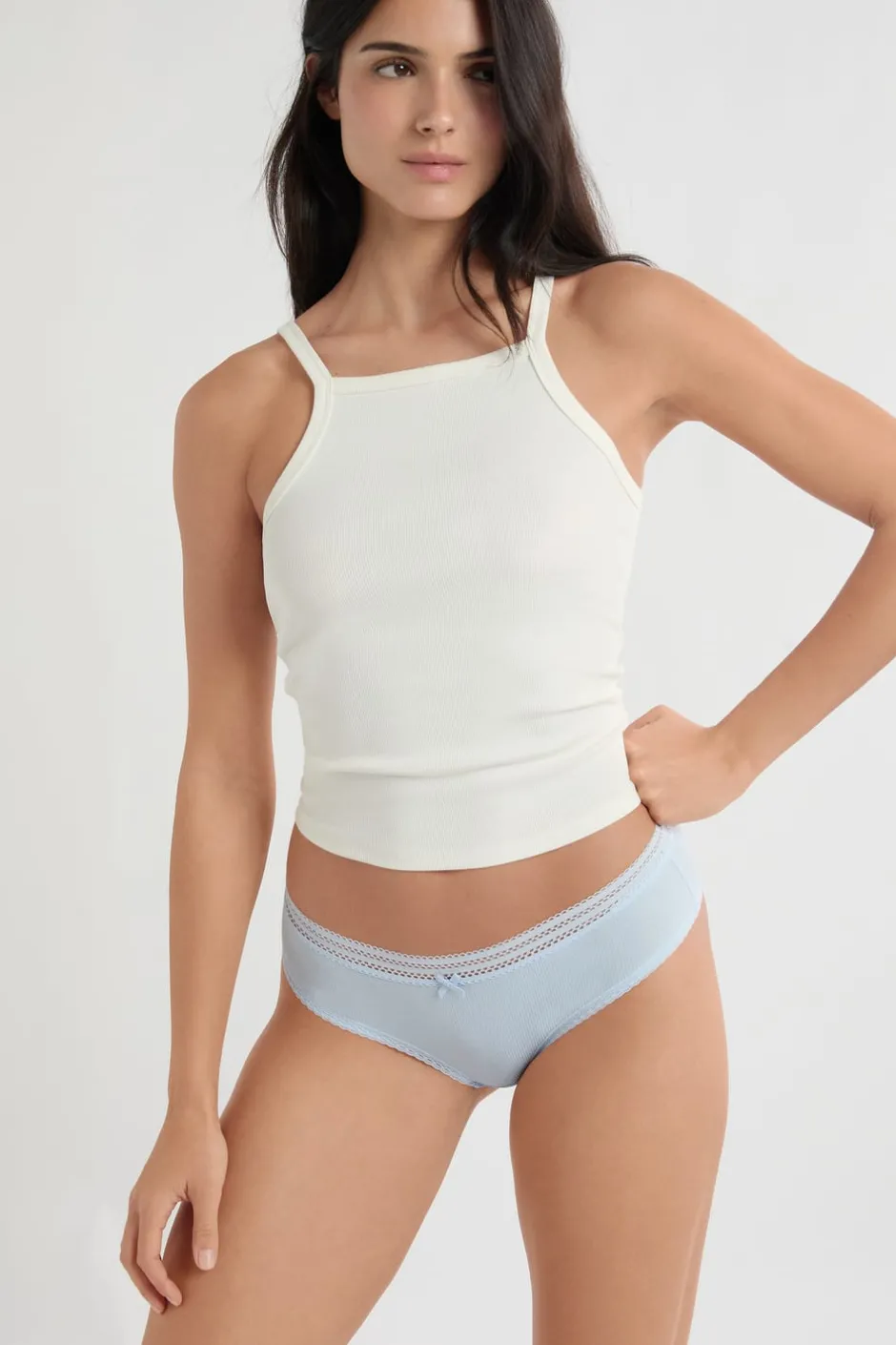 ETAM Culotte|Braguitas Party|Braga culotte de microfibra con detalles de encaje AZUL CIELO