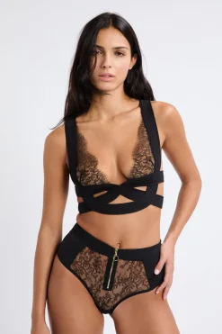 ETAM Braguitas Encaje|Talle Alto|Braga de cintura alta de encaje NEGRO