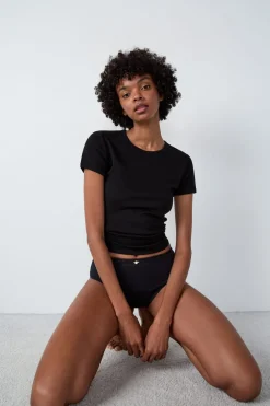 ETAM Talle Alto|Braguita|Braga menstrual de cintura alta - Flujo medio NEGRO