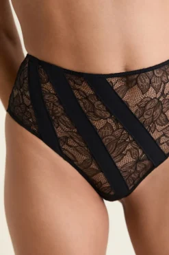 ETAM Braguitas Encaje|Talle Alto|Braga midi de encaje NEGRO