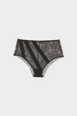 ETAM Braguitas Encaje|Talle Alto|Braga midi de encaje NEGRO