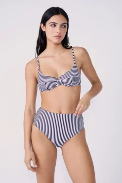 ETAM Bikini|Talle Alto|Braguita bikini de cintura alta a rayas MARINO
