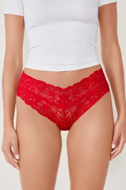 ETAM Braguitas Encaje|Brasileña|Braguita brasileña en V de encaje ROJO