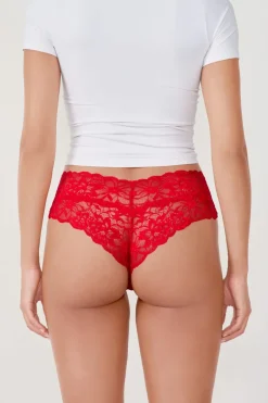 ETAM Braguitas Encaje|Brasileña|Braguita brasileña en V de encaje ROJO
