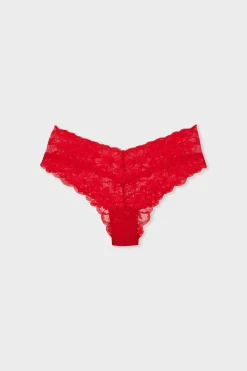 ETAM Braguitas Encaje|Brasileña|Braguita brasileña en V de encaje ROJO