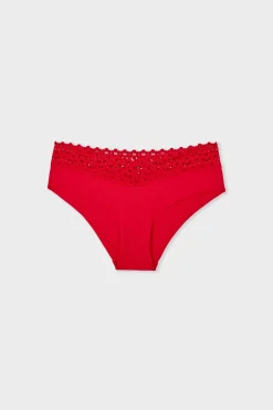 ETAM Brasileña|Braguitas Party|Braguita brasileña en V de microfibra y encaje ROJO