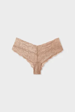 ETAM Braguitas Encaje|Brasileña|Braguita brasileña en V de encaje tejido brillante DUNE